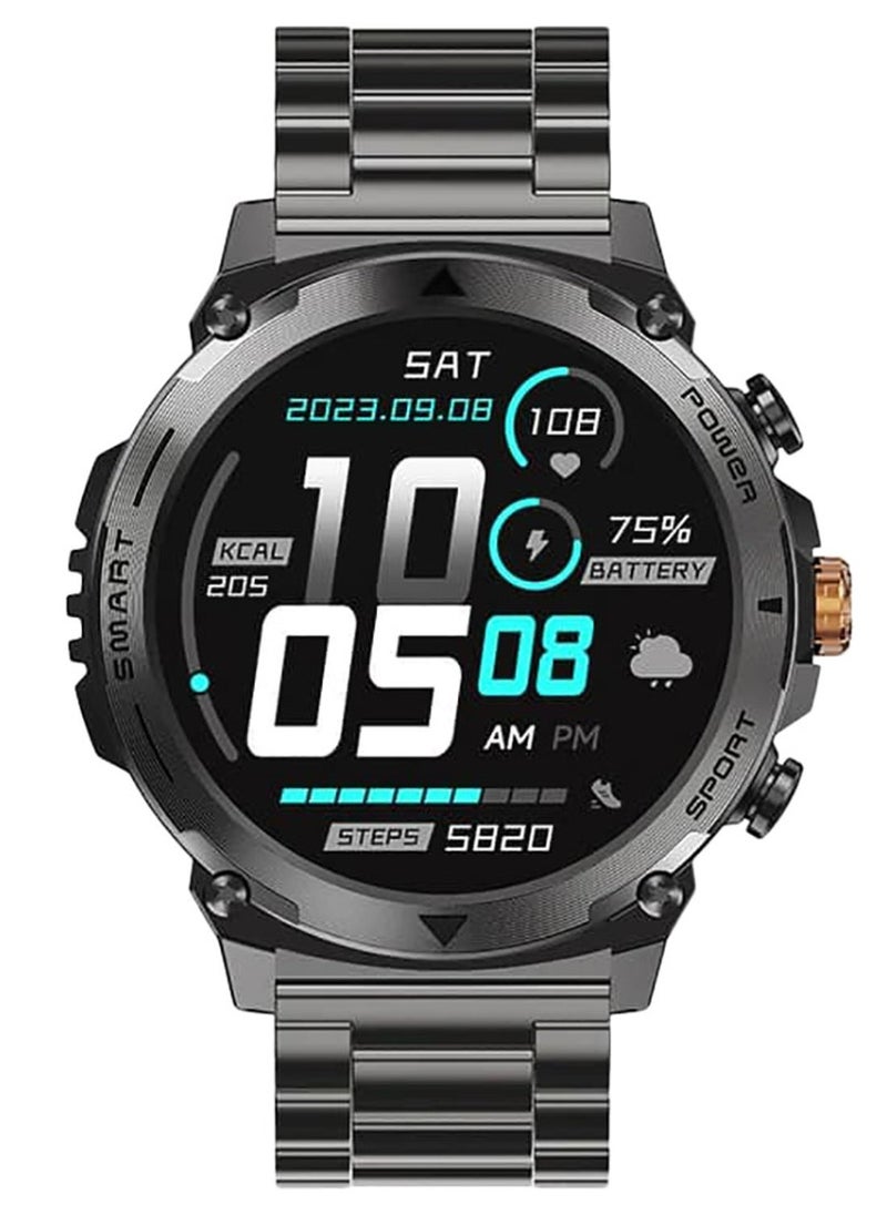 1.43" Smart Watch with AMOLED Display Bluetooth Calling, Multi Language, Health & Sports Tracking, Wireless Charging, 10 Days Battery, IP68, iOS/Android Compatible Magnet Charger - Tarnish
