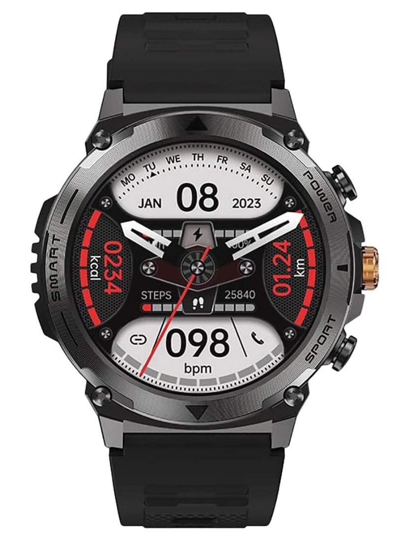 1.43" Smart Watch with AMOLED Display Bluetooth Calling, Multi Language, Health & Sports Tracking, Wireless Charging, 10 Days Battery, IP68, iOS/Android Compatible Magnet Charger - Tarnish