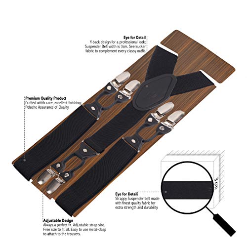 Peluche Novelist Charmer Black Coloured 3.5cm Strap Width Elastic Suspenders for Men - Image 3