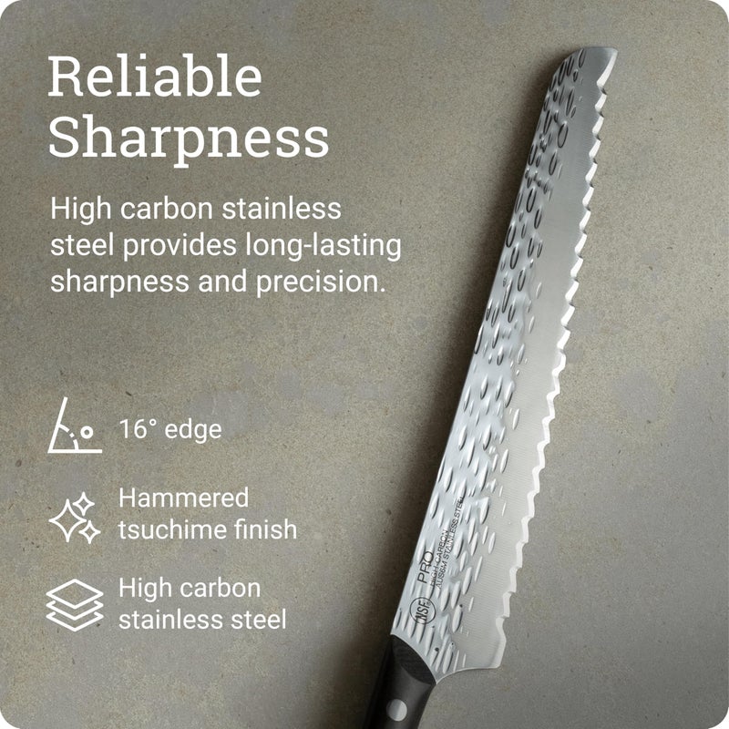Kai PRO 9" Bread Knife, Hand Sharpened Serrated Knife, Japanese AUS6M Stainless Steel Blade, Full-Tang POM Handle, NSF Certified, Slicing Tool for Professional and Home Chefs - Image 3