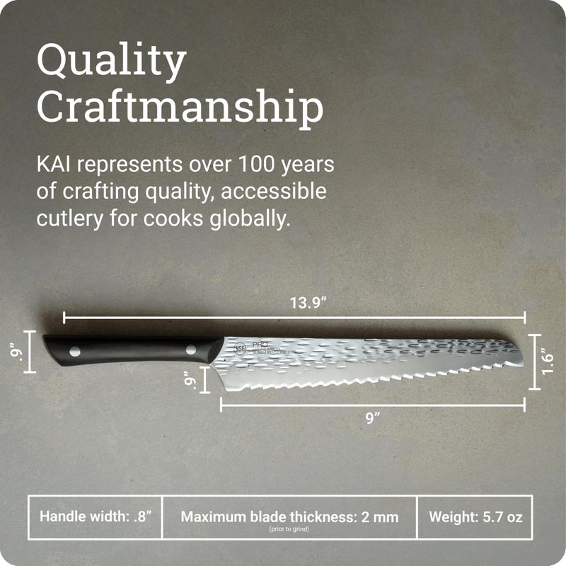 Kai PRO 9" Bread Knife, Hand Sharpened Serrated Knife, Japanese AUS6M Stainless Steel Blade, Full-Tang POM Handle, NSF Certified, Slicing Tool for Professional and Home Chefs - Image 5