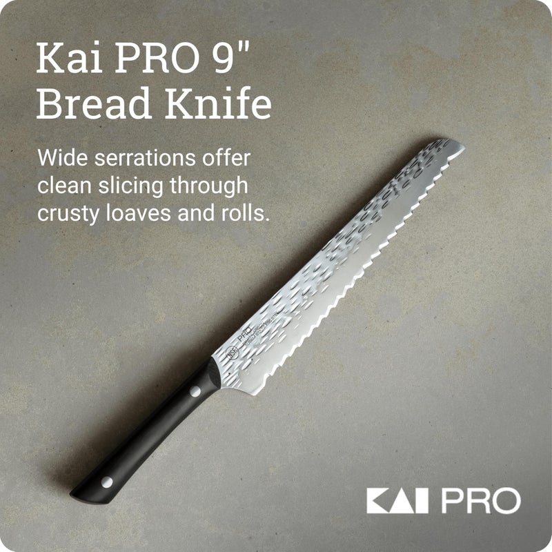 Kai PRO 9" Bread Knife, Hand Sharpened Serrated Knife, Japanese AUS6M Stainless Steel Blade, Full-Tang POM Handle, NSF Certified, Slicing Tool for Professional and Home Chefs - Image 2