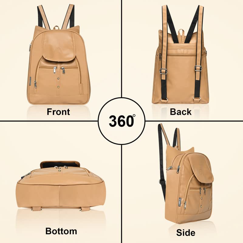 ABLEÂ® Wave Backpack for Womens,Girls,Kids,Female. Pu Leatherette Fabric Travelling Outdoor, Picnic,School, College Office Work Casual Daily use Backpack.(Beige) - Image 5