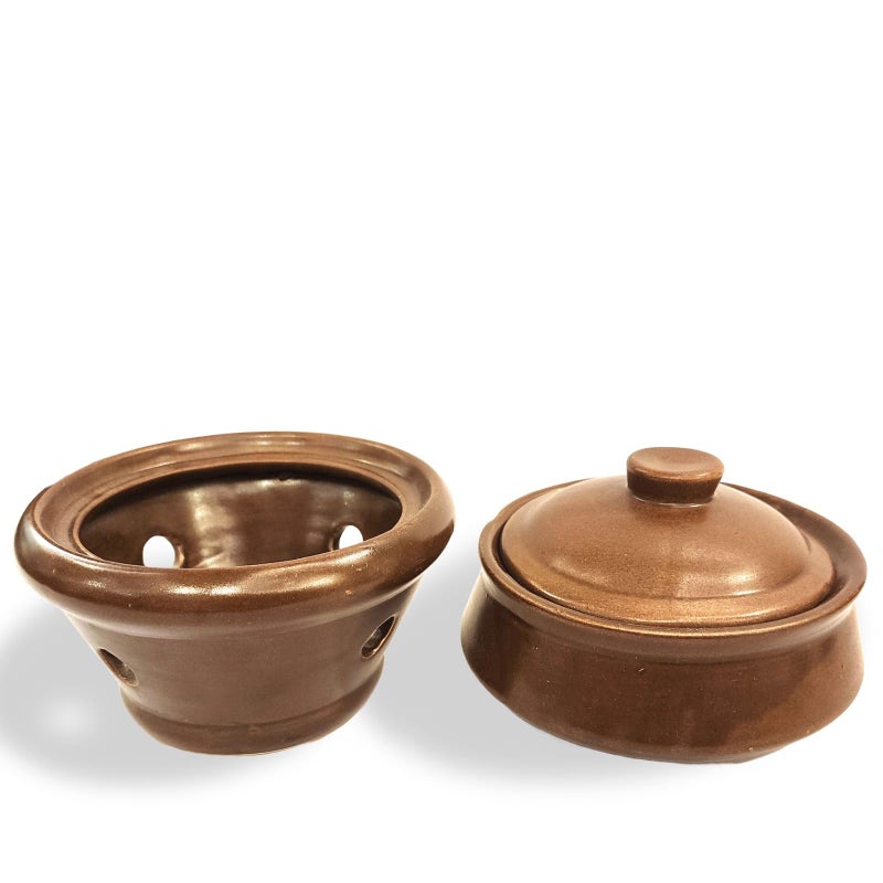 Kala Kriti KALAKRITI Ceramic 600 ML Handi with Sigri | Biryani Bowl Serveware Curd Setter, Sauce Pot, Serve for Dal, Curry, and Dining Tableware | Traditional Elegance for Culinary Excellence (Brown) - Image 1