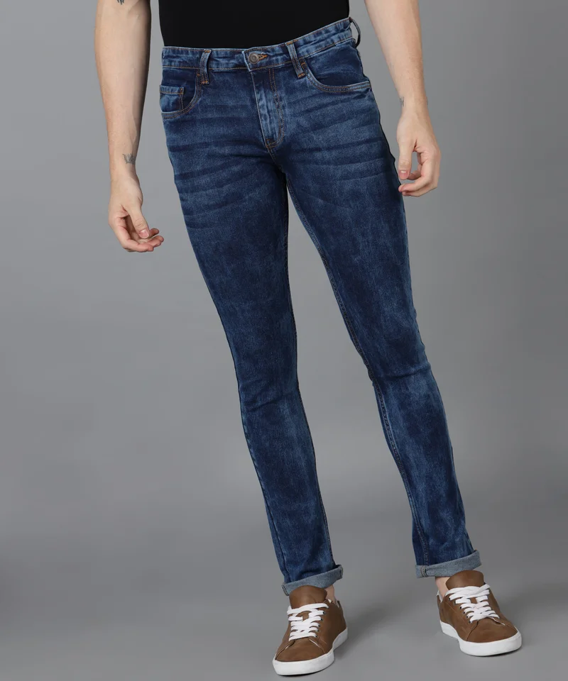 Urbano Fashion  Urbano Fashion Men's Blue Skinny Fit Washed Jeans Stretchable for Men | Best Price UAE