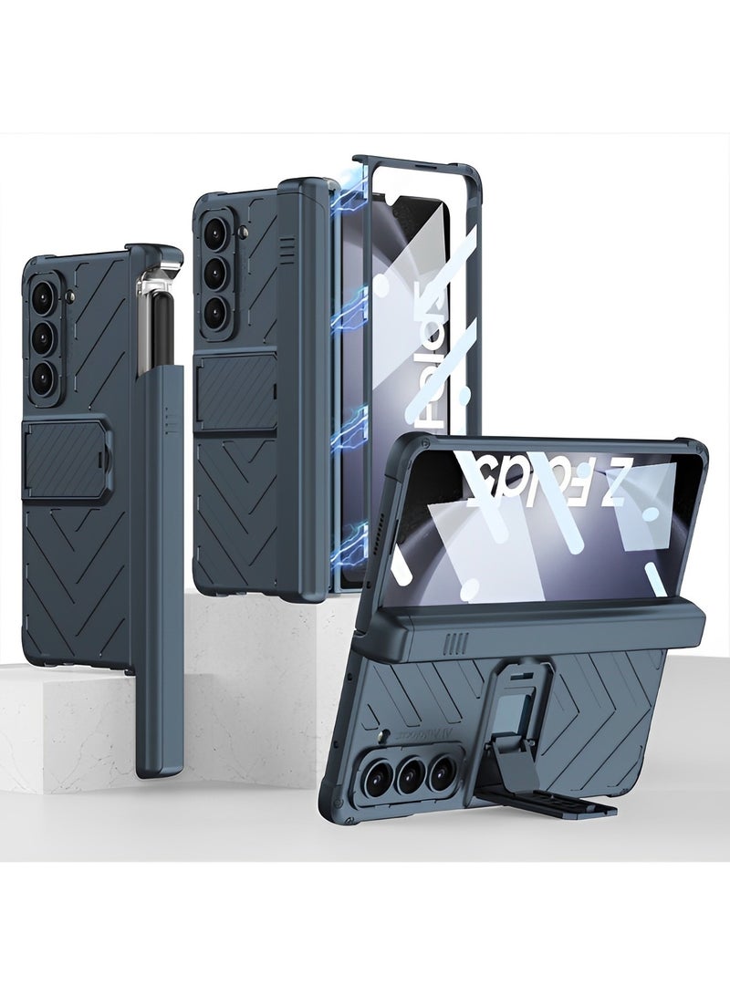 REOCLE Phone Case Phone Cover Magnetic Armor All-included Slide Pen Case with Back Screen Glass Hinge Holder Phone Cover for Samsung Galaxy Z Fold 5 - Image 2
