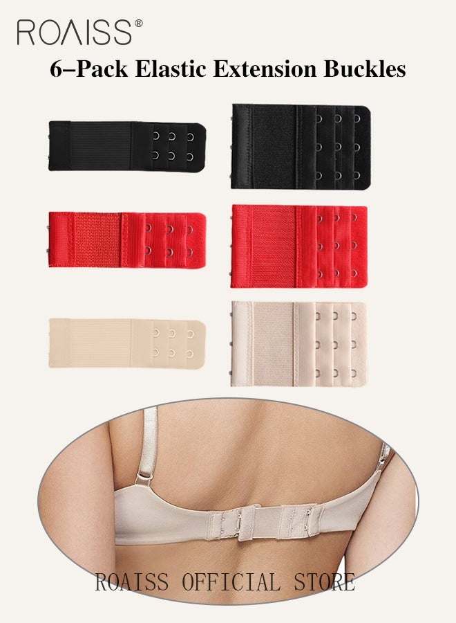 roaiss 6 Pack High Elastic Bra Extension Buckle Set for Women Bralette Length Adjustment Bra Back Universal Two and Three Rows Skin-friendly Fabric - Image 1