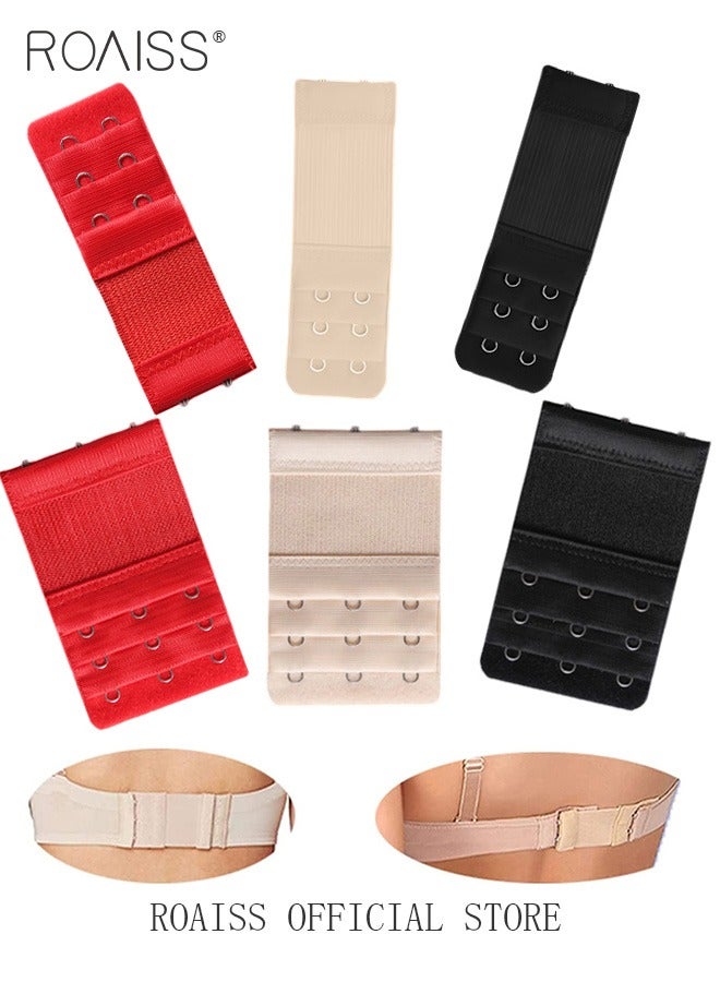 roaiss 6 Pack High Elastic Bra Extension Buckle Set for Women Bralette Length Adjustment Bra Back Universal Two and Three Rows Skin-friendly Fabric - Image 2