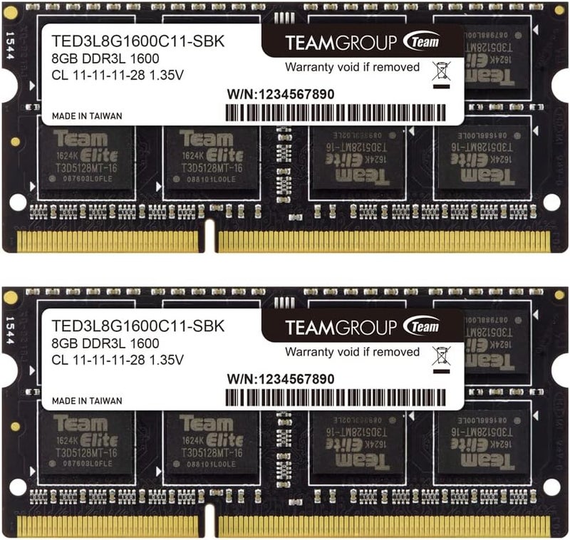 TeamGroup كيت إلت DDR3L 16GB (2 x 8GB) 1600MHz PC3-12800 CL11 غير مخزن غير ECC 1.35V SODIMM 204-Pين ذاكرة كمبيوتر محمول ترقية رام - TED3L16G1600C11DC-S01 - Image 1