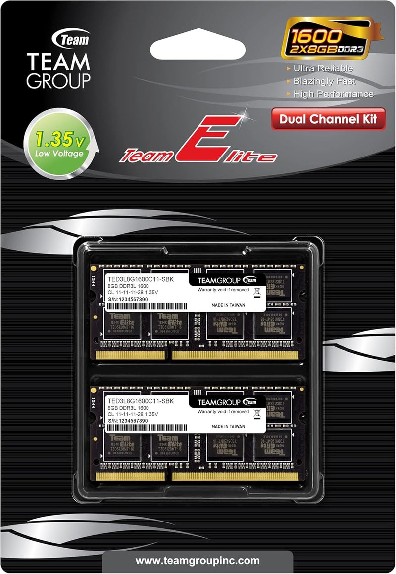 TeamGroup كيت إلت DDR3L 16GB (2 x 8GB) 1600MHz PC3-12800 CL11 غير مخزن غير ECC 1.35V SODIMM 204-Pين ذاكرة كمبيوتر محمول ترقية رام - TED3L16G1600C11DC-S01 - Image 5