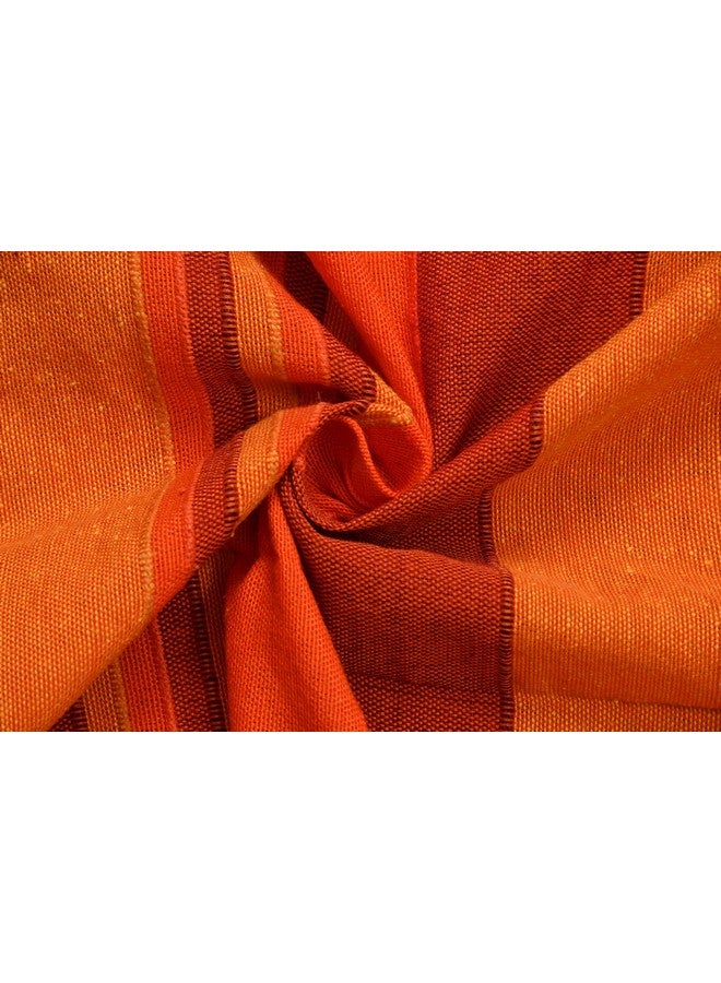 RANGBHAR Handloom Cotton Single Bedsheet Without Pillow Covers, Woven Striped Bedcover, 60 x 90 inch, Orange,210 Threadcount - Image 3