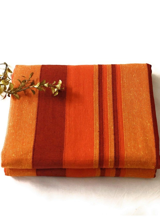 RANGBHAR Handloom Cotton Single Bedsheet Without Pillow Covers, Woven Striped Bedcover, 60 x 90 inch, Orange,210 Threadcount - Image 1