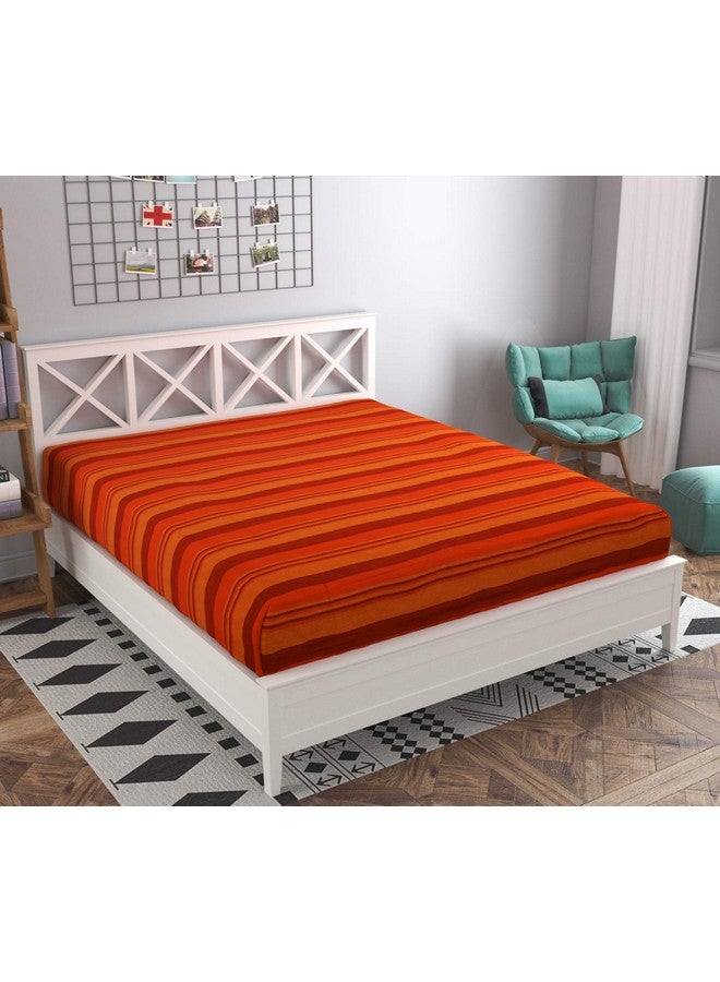 RANGBHAR Handloom Cotton Single Bedsheet Without Pillow Covers, Woven Striped Bedcover, 60 x 90 inch, Orange,210 Threadcount - Image 2