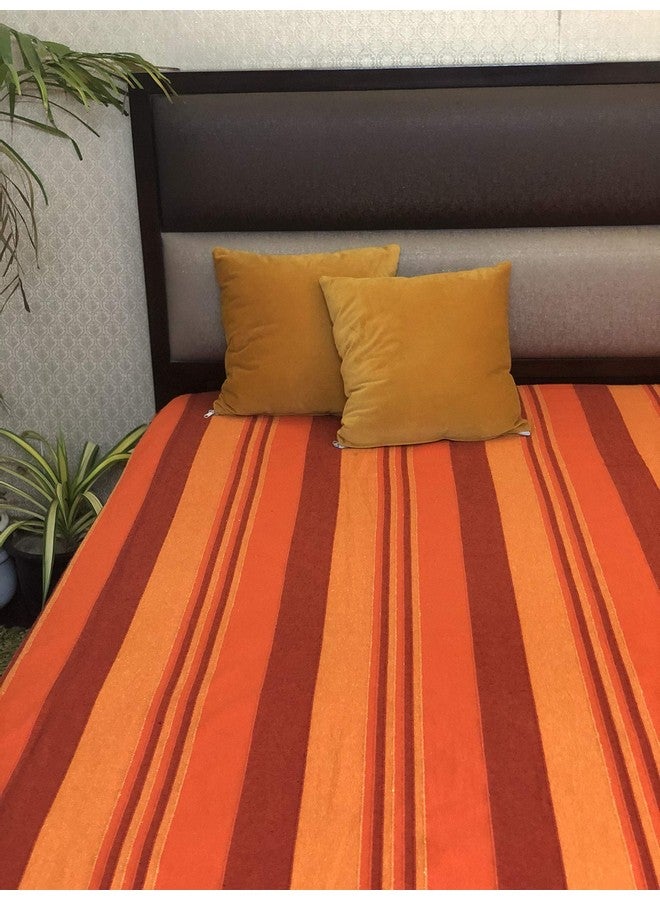 RANGBHAR Handloom Cotton Single Bedsheet Without Pillow Covers, Woven Striped Bedcover, 60 x 90 inch, Orange,210 Threadcount - Image 4