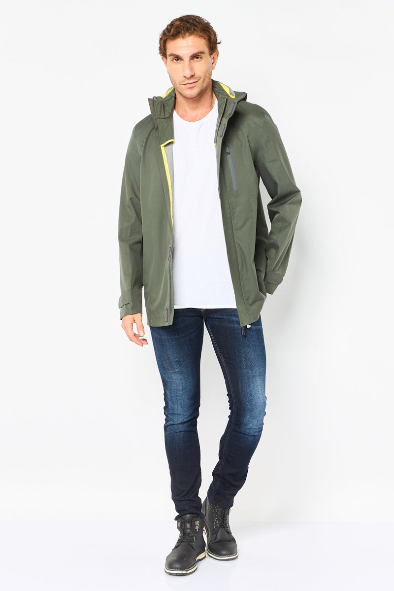 GEOX Men Solid Hooded Windbreaker Jacket, Olive - Image 2