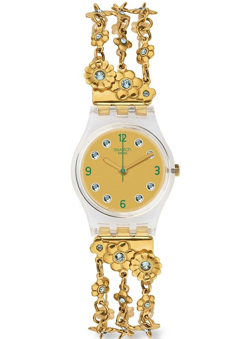 Swatch Women Golden Flower Quartz Movement Water Resistant Wrist Watch - 41 Mm - Image 1