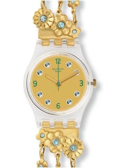 Swatch ساعة يد نسائية مقاومة للماء بحركة كوارتز على شكل زهرة ذهبية - 41 ملم  - Image 3