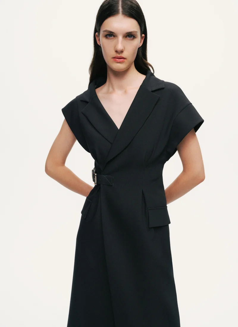 Nocturne Tailored Buckle-Wrap Midi Dress