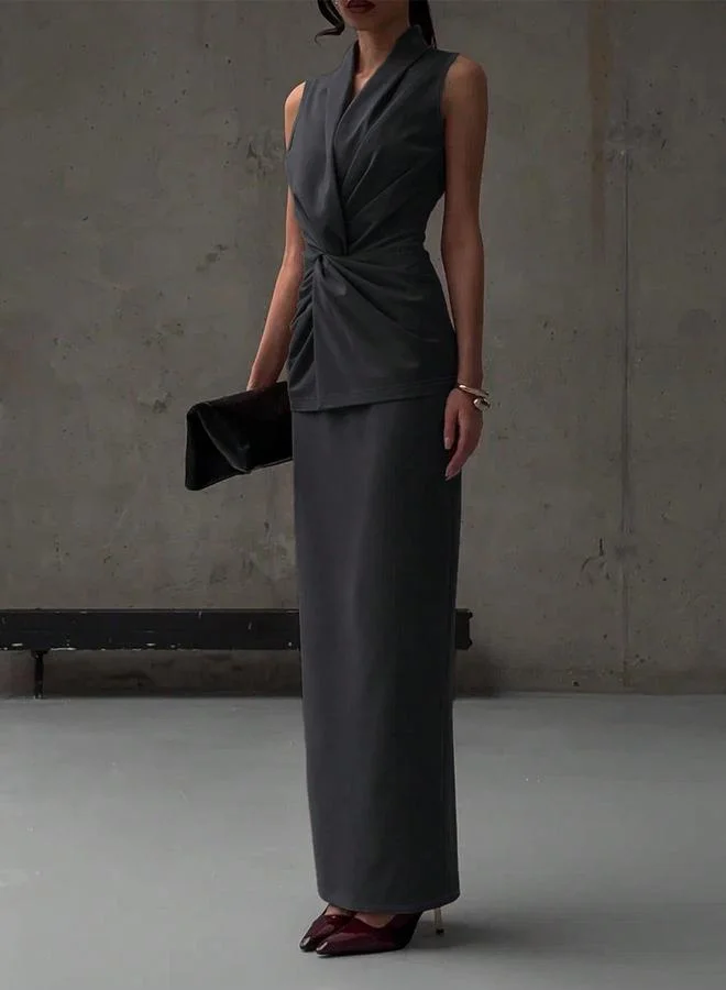 تايك تو Take Two Solid Twist Front Top & Maxi Skirt Co-Ords