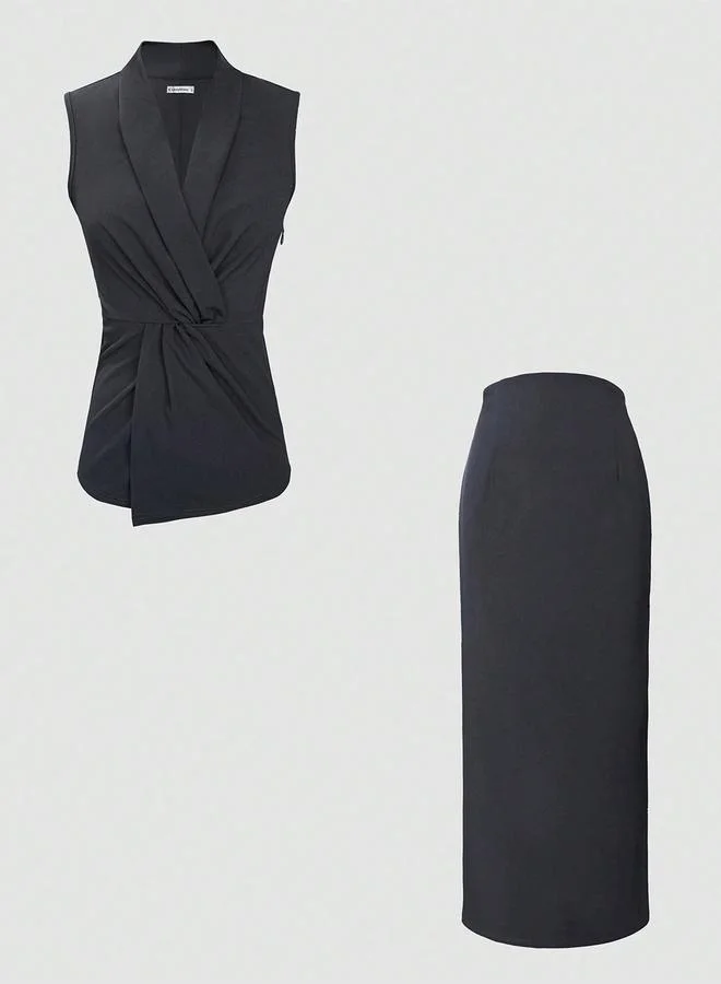 تايك تو Take Two Solid Twist Front Top & Maxi Skirt Co-Ords