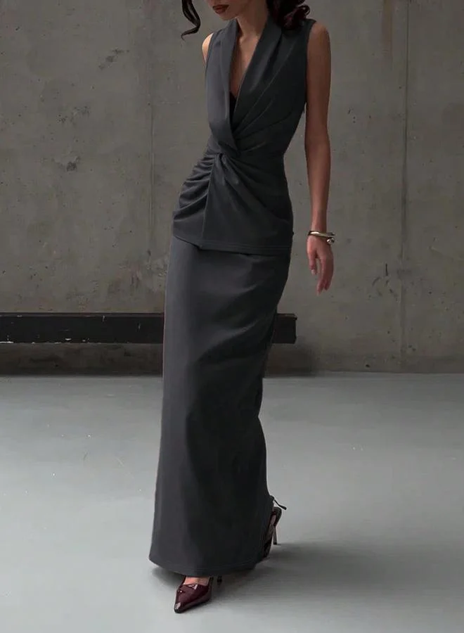 تايك تو Take Two Solid Twist Front Top & Maxi Skirt Co-Ords