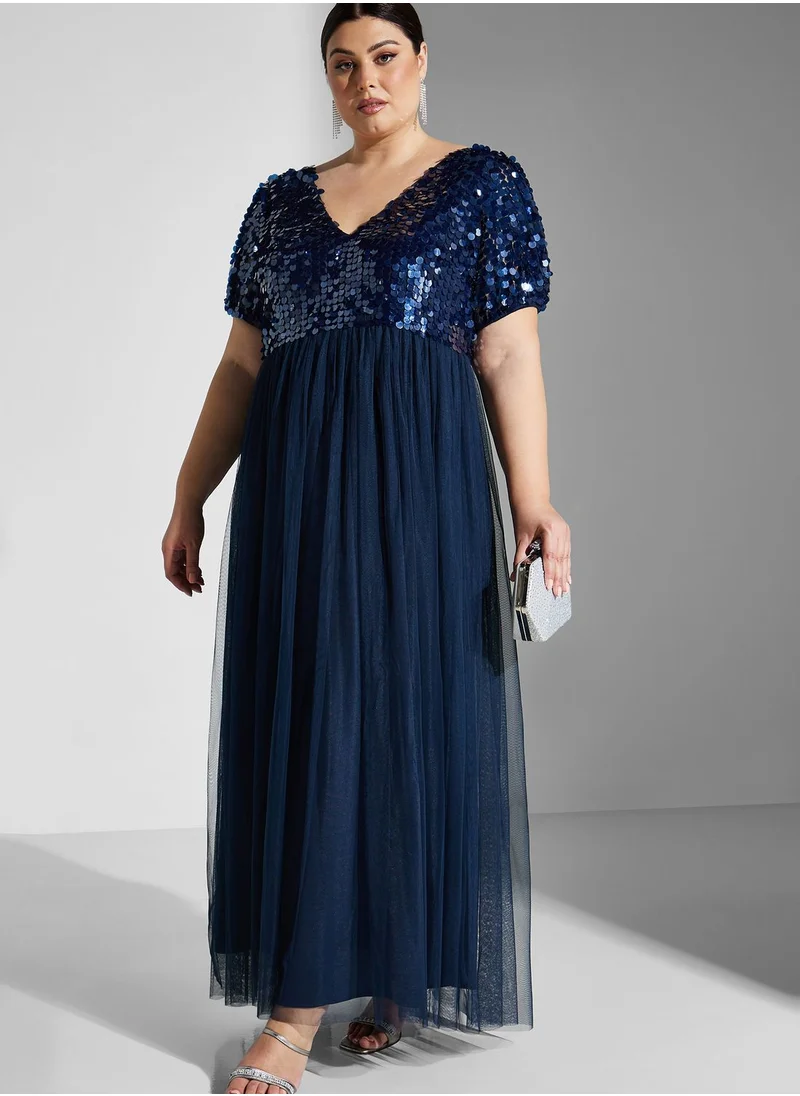 Maya Plus Plunge Neck Sequin Detail Dress
