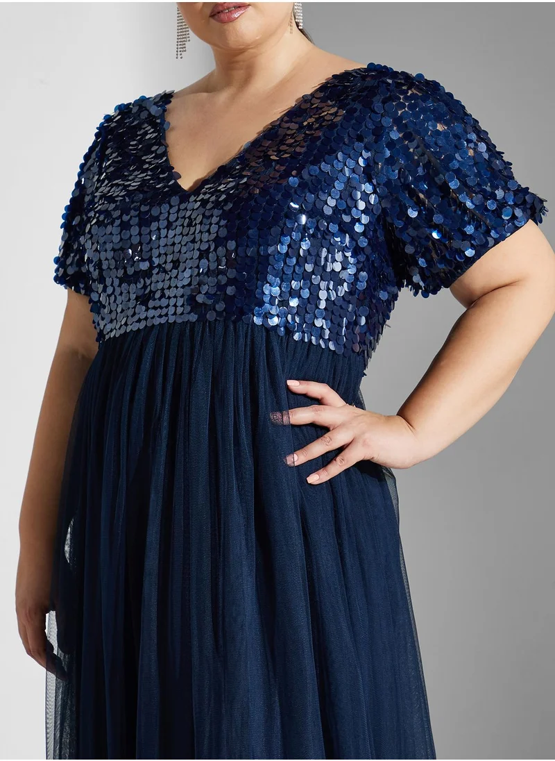 Maya Plus Plunge Neck Sequin Detail Dress