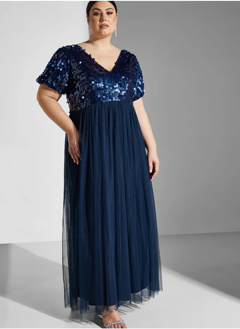 Maya Plus Plunge Neck Sequin Detail Dress