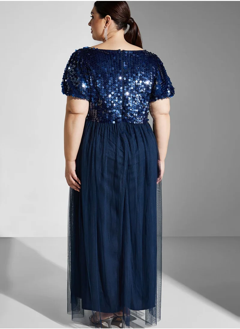 Maya Plus Plunge Neck Sequin Detail Dress