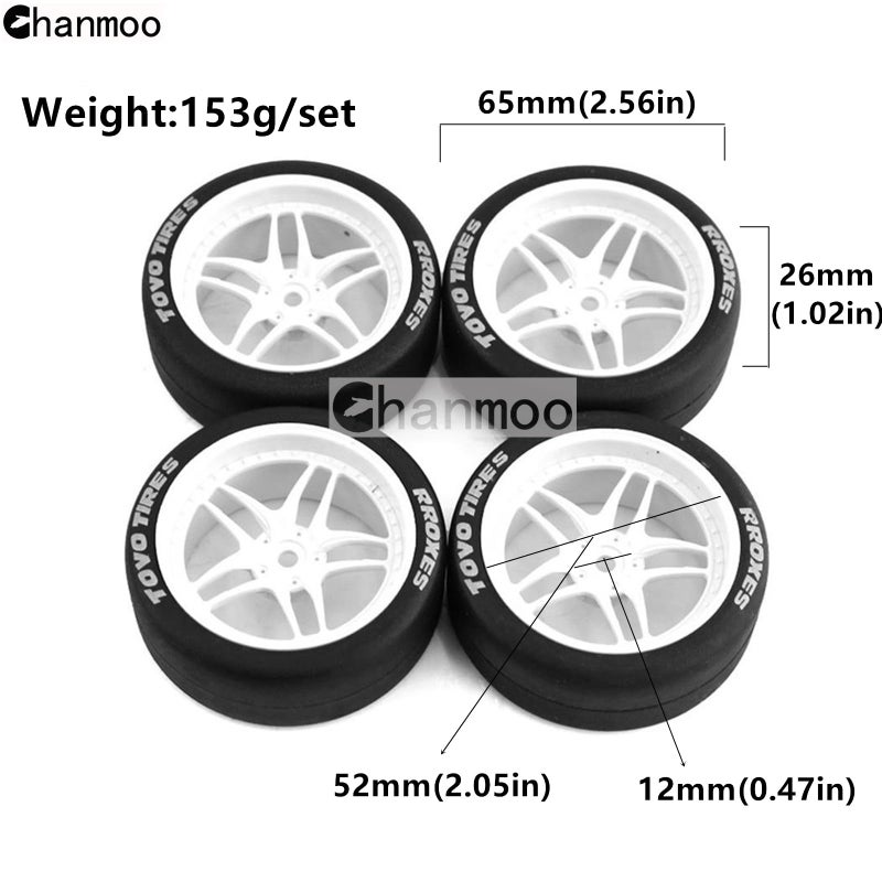 Chanmoo 1/10 RC Drift Tires and Plastic Wheels Rims Rally Racing Tyres 12mm Hex for 1:10 Scale On Road Touring Street Car Tamiya Traxxas HPI KYOSHO XV02 XV01 TT01 TT02 PTG2 A959 4PCS (C Black) - Image 2
