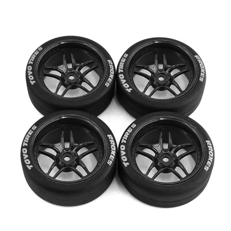Chanmoo 1/10 RC Drift Tires and Plastic Wheels Rims Rally Racing Tyres 12mm Hex for 1:10 Scale On Road Touring Street Car Tamiya Traxxas HPI KYOSHO XV02 XV01 TT01 TT02 PTG2 A959 4PCS (C Black) - Image 1