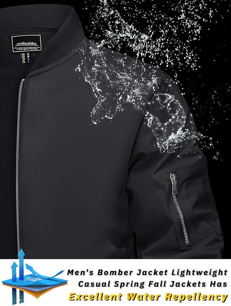TACVASEN Men's Lightweight Bomber Jacket - Casual Spring Fall Windbreaker with Pockets, Black, XL - Image 3