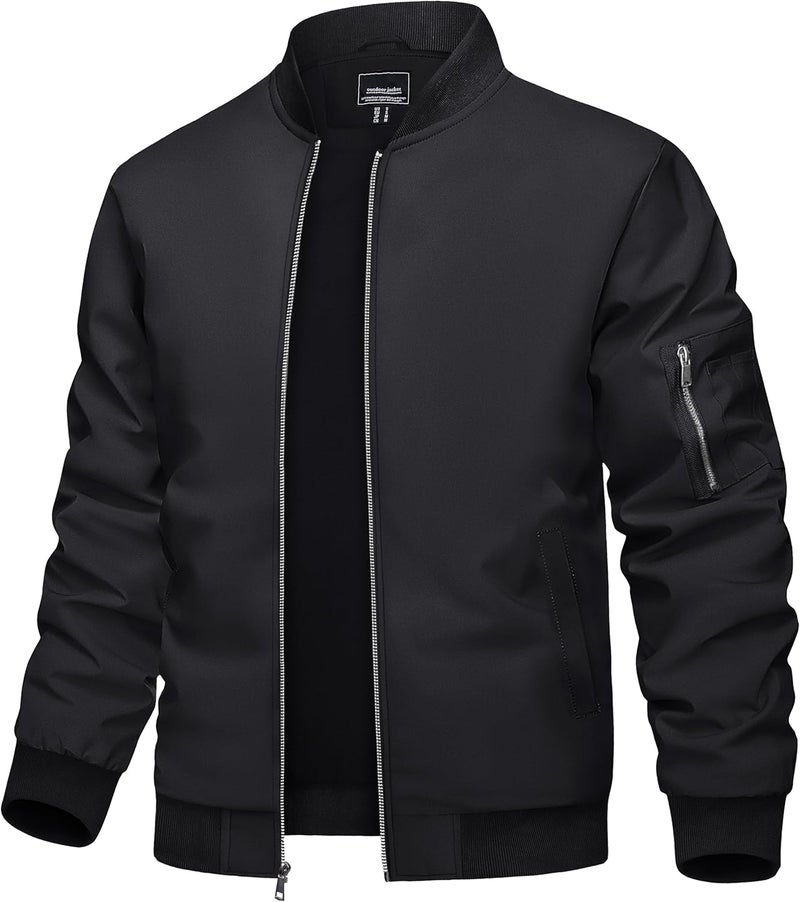 TACVASEN Men's Lightweight Bomber Jacket - Casual Spring Fall Windbreaker with Pockets, Black, XL - Image 1