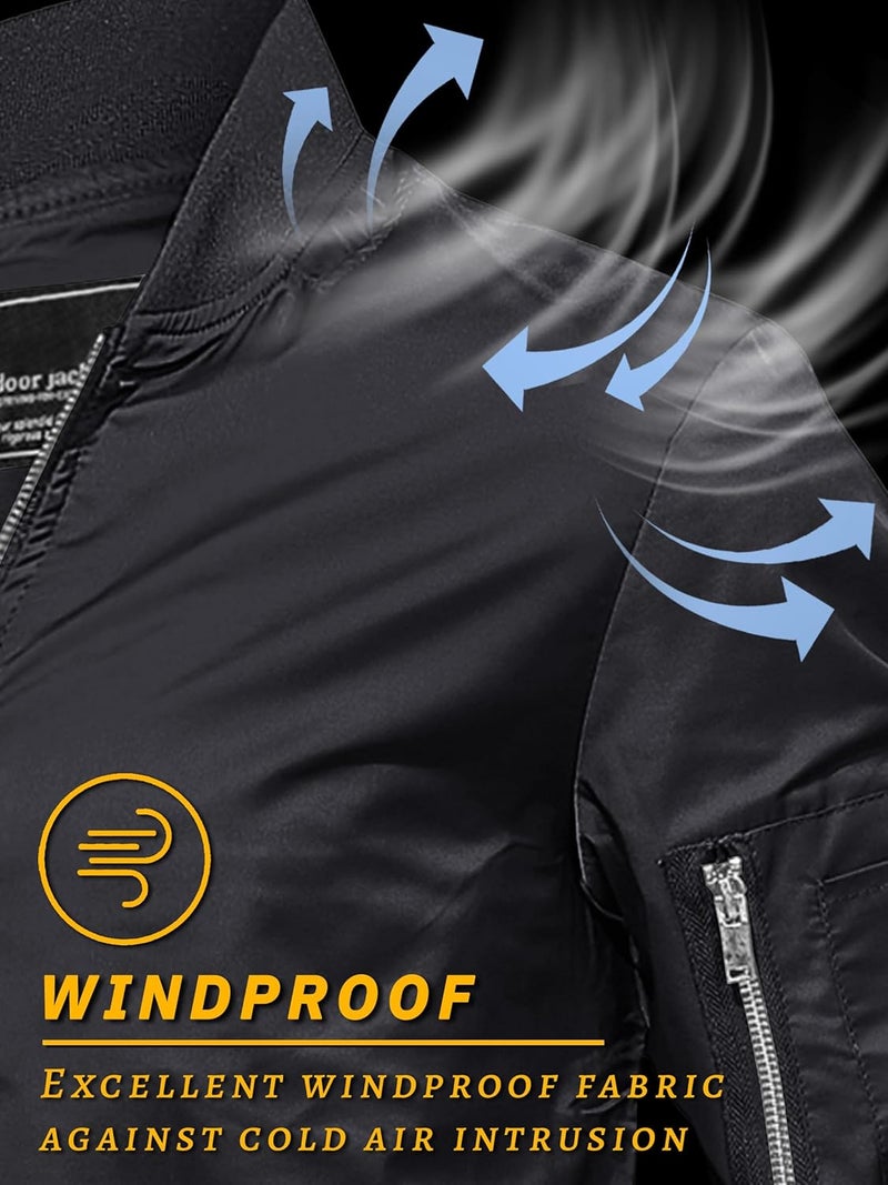 TACVASEN Men's Lightweight Bomber Jacket - Casual Spring Fall Windbreaker with Pockets, Black, XL - Image 4