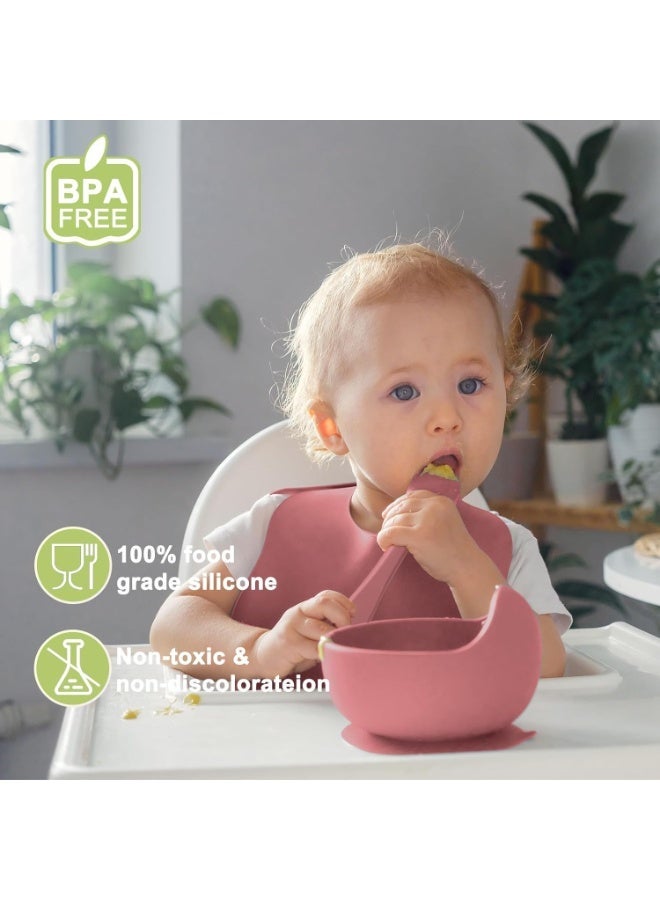 شيكو طقم تغذية أطفال من السيليكون مكون من 6 قطع، خالٍ من مادة BPA، مستلزمات فطام الأطفال، يتضمن وعاء شفط، طبق، ملعقة، شوكة، مريلة، وكوب شرب. طقم أطباق تغذية للأطفال الصغار مع طبق مقسم، كوب للوجبات الخفيفة، كوب ماصة، وملحقات تغذية ذاتية للرضع والأطفال الصغار.- وردي فاتح - Image 2