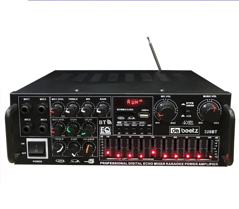 da.beatz. DaBeatz DB-326BT Bluetooth Mixer Amplifier – 4 Mic Karaoke & PA System with Echo, Delay, 10-Band EQ, Dual Power AC/DC, USB/SD/FM Support, Ideal for DJ, Party & Stage (RMS 160W) - Image 1