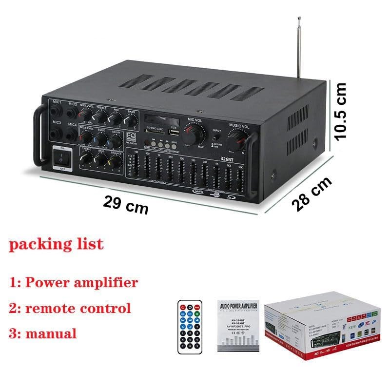 da.beatz. DaBeatz DB-326BT Bluetooth Mixer Amplifier – 4 Mic Karaoke & PA System with Echo, Delay, 10-Band EQ, Dual Power AC/DC, USB/SD/FM Support, Ideal for DJ, Party & Stage (RMS 160W) - Image 5