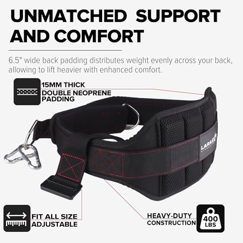 LARA STAR Belt for Belt Squat Dip Belt Weighted Pull Up Heavy Duty with Structured Back Support and Squat Machine Compatible BlackRed - Image 3