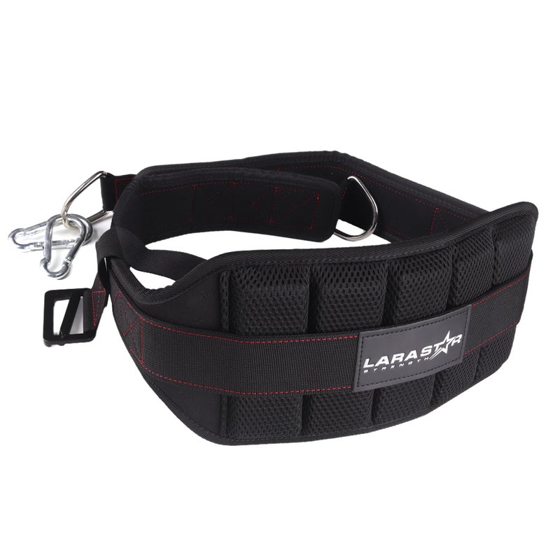 LARA STAR Belt for Belt Squat Dip Belt Weighted Pull Up Heavy Duty with Structured Back Support and Squat Machine Compatible BlackRed - Image 2
