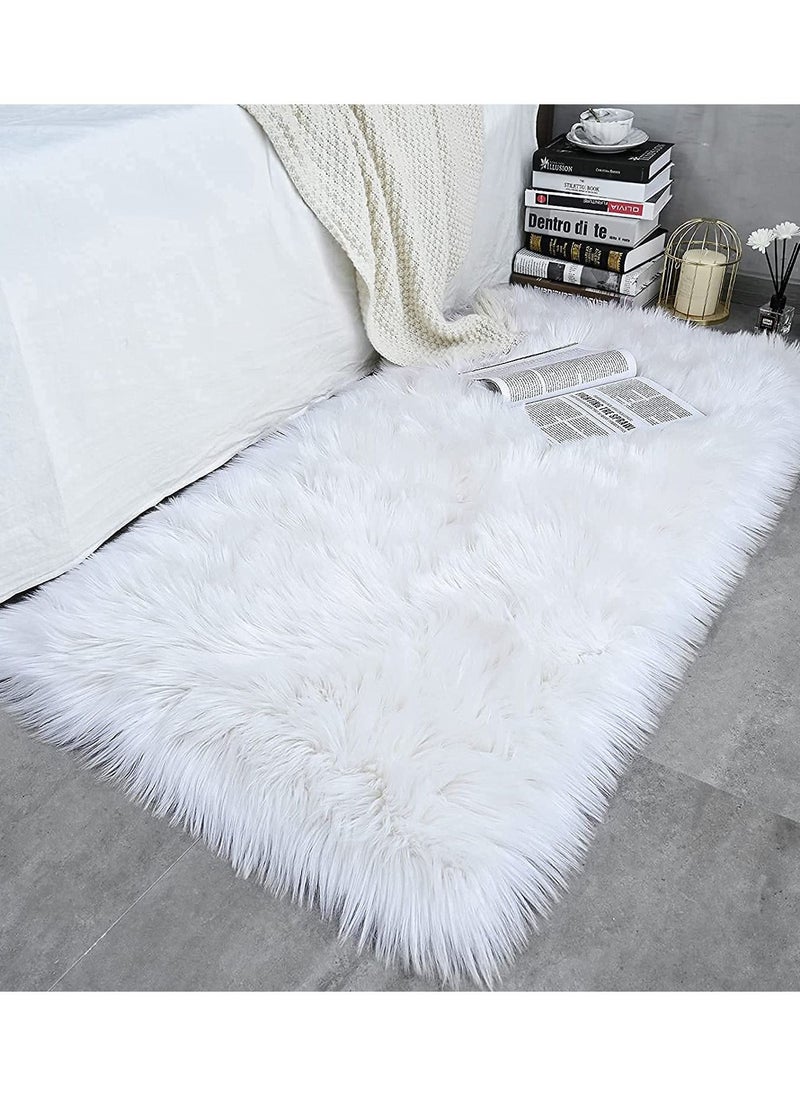 AIWANTO Soft Faux Fluffy Area Rug Luxury Floor Mat Area Rug Plush Sofa Cover Decor Mat for Floor Area Rug 60x90cm White  - Image 1