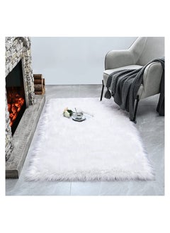 AIWANTO Soft Faux Fluffy Area Rug Luxury Floor Mat Area Rug Plush Sofa Cover Decor Mat for Floor Area Rug 60x90cm White  - Image 3