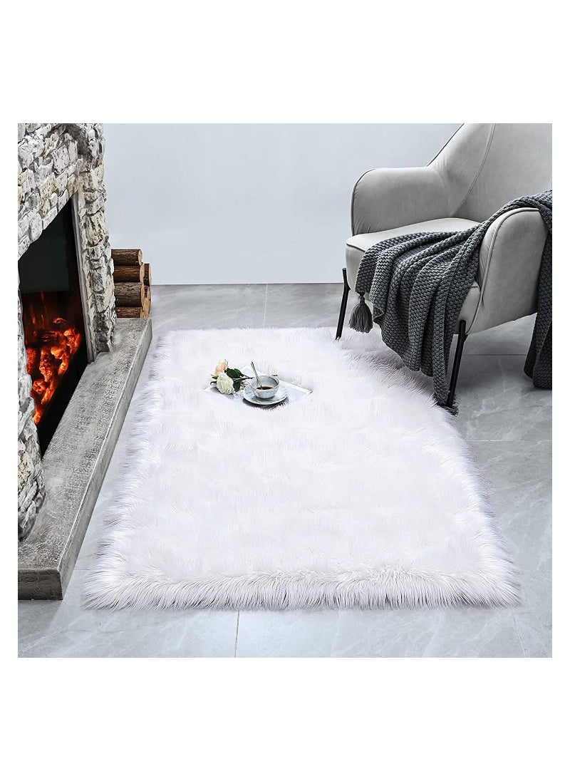 AIWANTO Soft Faux Fluffy Area Rug Luxury Floor Mat Area Rug Plush Sofa Cover Decor Mat for Floor Area Rug 60x90cm White  - Image 3