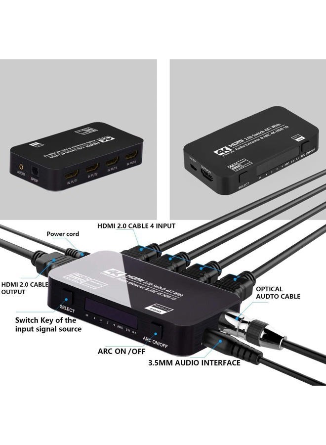 Wonlyus 4 in 1 Out HDMI Switch, 4K@60Hz Ultra HD HDMI Switcher with Optical TOSLINK SPDIF, 3.5mm Audio Support ARC Function, 3D, 1080P @120Hz, 4Kx2k @60Hz HDTV (IR Wireless Remote Control) - Image 5
