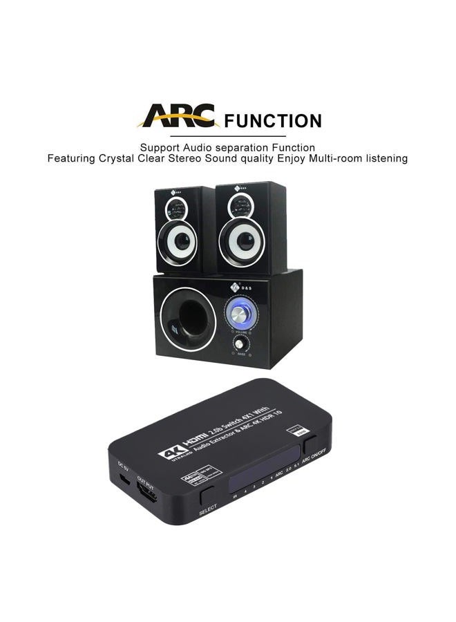 Wonlyus 4 in 1 Out HDMI Switch, 4K@60Hz Ultra HD HDMI Switcher with Optical TOSLINK SPDIF, 3.5mm Audio Support ARC Function, 3D, 1080P @120Hz, 4Kx2k @60Hz HDTV (IR Wireless Remote Control) - Image 4