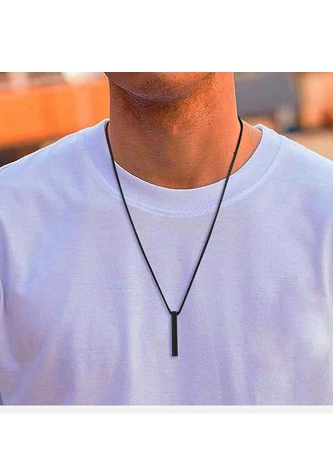 شوداي قلادة قلادة بار للرجال الفولاذ المقاوم للصدأ مربع سلسلة قلادة قلادة الرجال مجوهرات طول 22 بوصة  (أسود) - Image 2