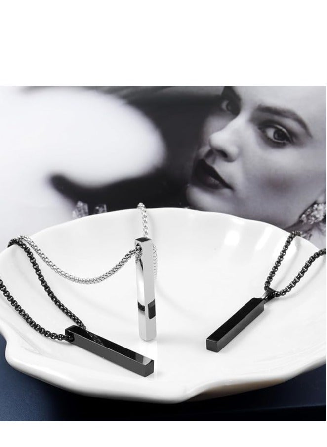 شوداي قلادة قلادة بار للرجال الفولاذ المقاوم للصدأ مربع سلسلة قلادة قلادة الرجال مجوهرات طول 22 بوصة  (أسود) - Image 3