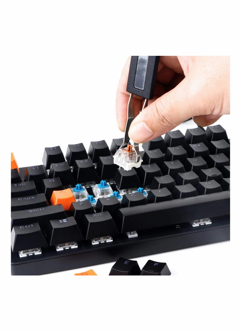 Keycap Puller Switch Puller Stainless Steel Keycap Removal Tool with 2 Pcs Keyboard Cleaning Brush for Mechanical Keyboard
