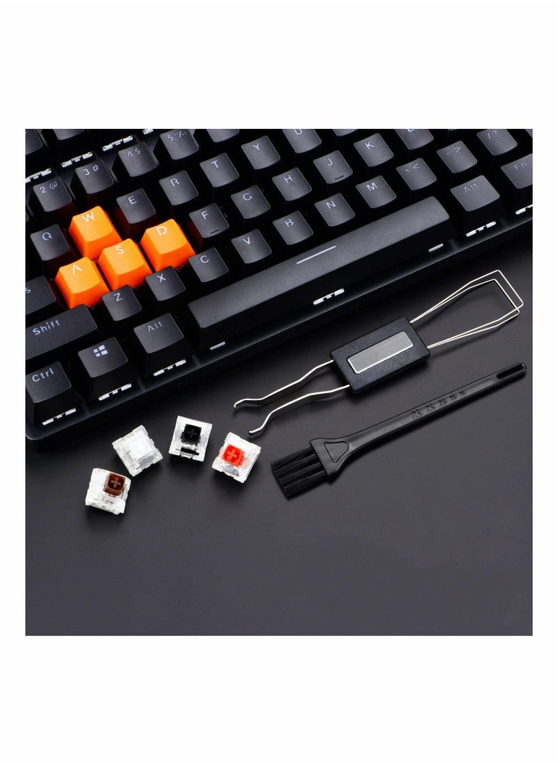 Keycap Puller Switch Puller Stainless Steel Keycap Removal Tool with 2 Pcs Keyboard Cleaning Brush for Mechanical Keyboard