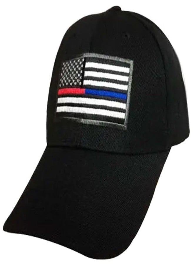 Artisan Owl United States Thin Red and Blue Line American Flag First Responders Support Embroidered Black Baseball Cap - Image 1
