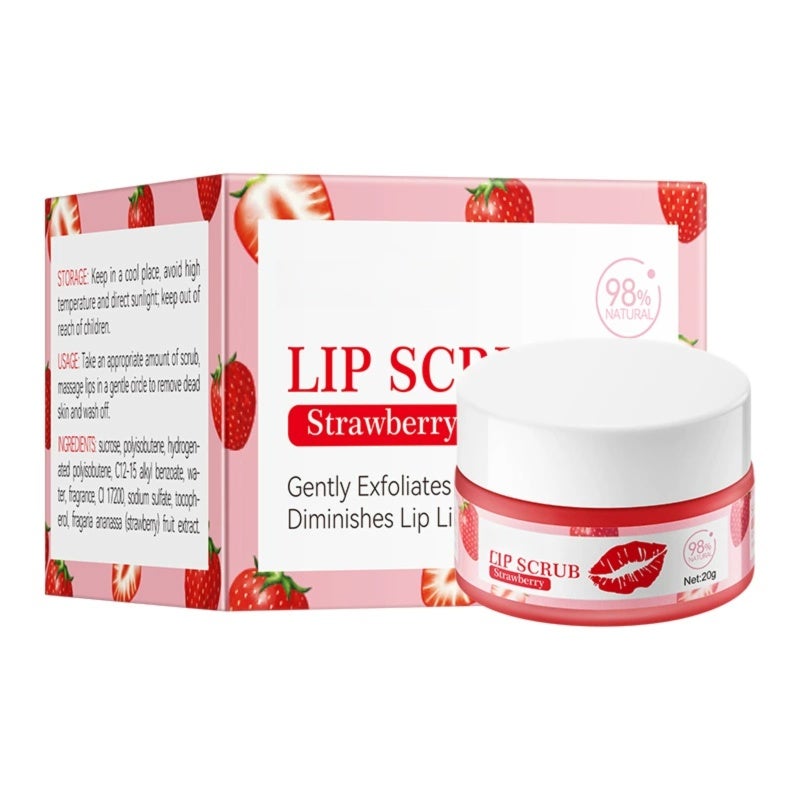 Lip Scrub: 20g Green Strawberry Flavor - Gentle Fine Particles Exfoliate Dead Skin, Moisturizes Softens Lips, Reduces Lines Brightens Color Lip Exfoliator for Dry Lips Autumn Winter Lip Care - Image 5